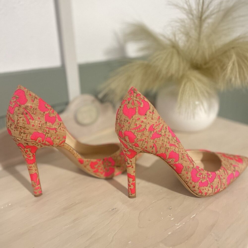 Jessica Simpson Pumps Heels Floral Cork Pink Fabric - Picture 4 of 7